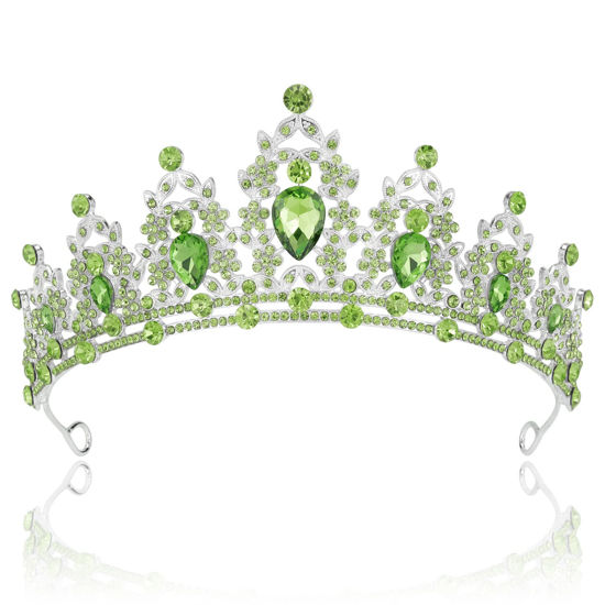 Picture of SuPoo Tiaras for Girls Green Crown Crystal Birthday Crown Wedding Tiaras Purple Gems Rhinestone Headband Hair Accessories Princess Decoration for Halloween Party Prom Gifts