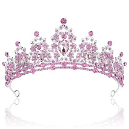 Picture of SuPoo Pink Crown Tiaras for Women Crystal Princess Crown Headband Birthday Queen Rhinestone Birthday Gift Quinceanera Crown for Wedding Party Prom Halloween Cosplay Accessories