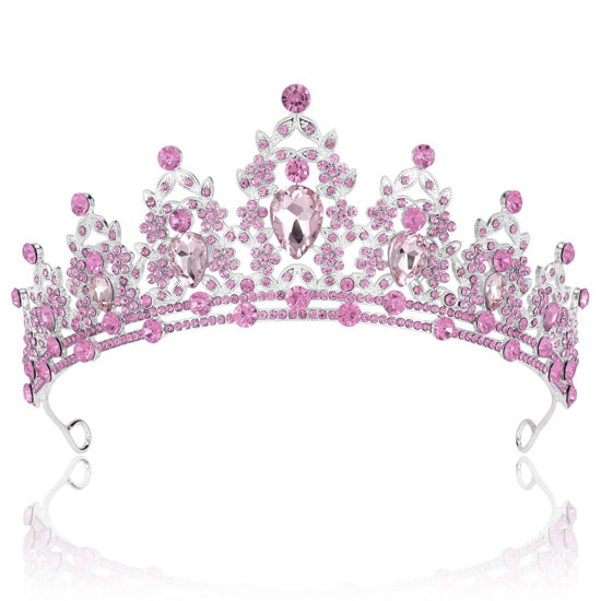 Picture of SuPoo Pink Crown Tiaras for Women Crystal Princess Crown Headband Birthday Queen Rhinestone Birthday Gift Quinceanera Crown for Wedding Party Prom Halloween Cosplay Accessories