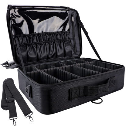 Picture of gzcz Large Capacity Travel Makeup Train Case 16.5 Inches Professional Makeup Cosmetic Case Portable Artist Cosmetics Brushs Organizer Storage Bag With Adjustable Dividers And Shoulder Strap (Black)