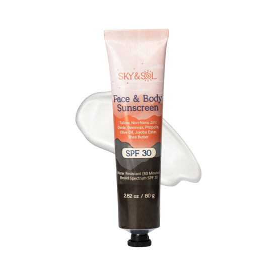 Picture of Sky and Sol Natural Mineral Sunscreen SPF 30 2.82 oz: Natural Tallow & Zinc Oxide, Reef Safe, Water Resistant, Fragrance-Free, Non-Greasy Formula for Face and Body