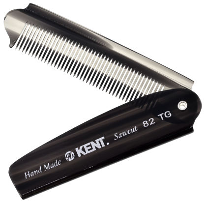 Picture of Kent 82T Handmade Folding Pocket Comb for Men, Fine Tooth Hair Comb Straightener for Everyday Grooming Styling Hair, Beard or Mustache, Use Dry or with Balms, Saw Cut Hand Polished, Made in England