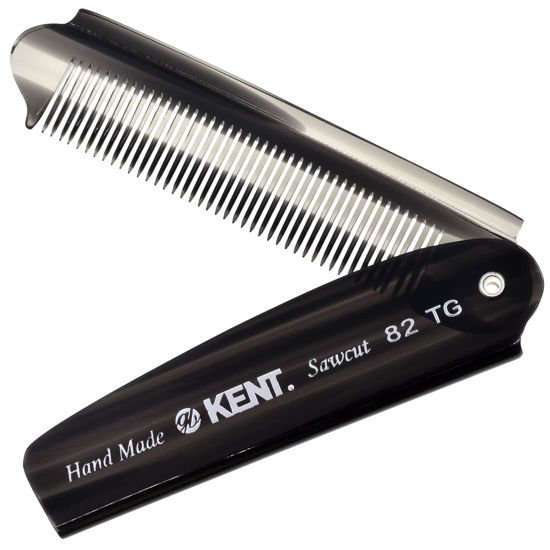 Picture of Kent 82T Handmade Folding Pocket Comb for Men, Fine Tooth Hair Comb Straightener for Everyday Grooming Styling Hair, Beard or Mustache, Use Dry or with Balms, Saw Cut Hand Polished, Made in England