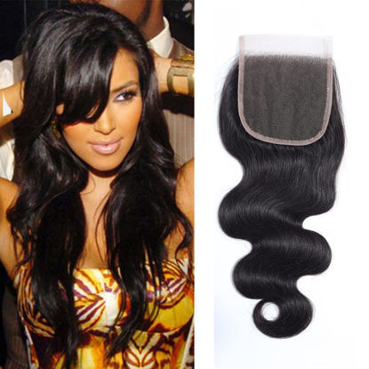 Picture of Selina Lace Closure 14 Inch Brazilian Body Wave Closure Free Part Lace Closure 4X4 Unprocessed Human Hair Natural Black Color Virgin Human Hair (14’’Body, Free part)
