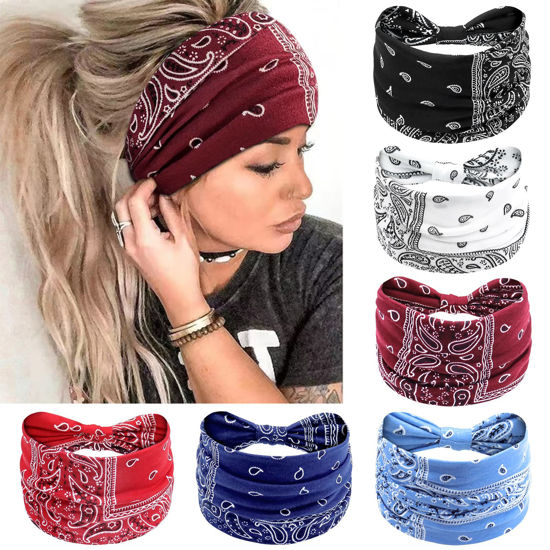 Picture of Awumbuk Wide Headbands for Women Knotted No Slip Head Bands Soft Turban Headband Hair Accessories Boho African Solid Color Head Wraps for Women Yoga Workout Pack of 6(Boho)