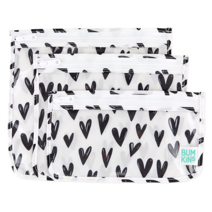 Picture of Bumkins Travel Bag, Toiletry, TSA Approved Pouch, Zip Bag, Quart Size Airline Compliant, Clear-Sided, Baby, Diaper Bag Organization, Makeup, Accessories, Packing, Set of 3 Sizes, Black Hearts