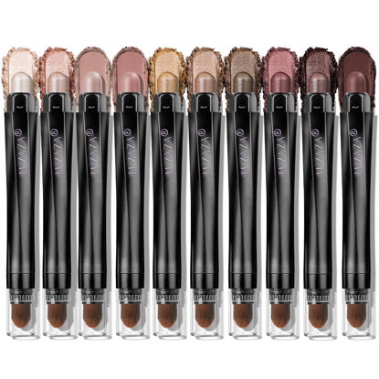 Picture of LUXAZA PRO 10PCS Eyeshadow Stick,Shimmer And Matte Brown Metallic Cream Eyeshadow Pencil Crayon with Smudge-proof & Waterproof,Eye Brightener Stick - Espresso