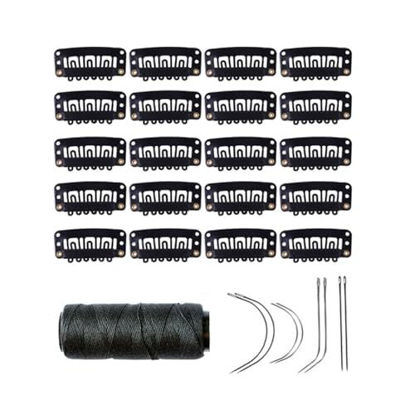 Picture of YANTAISIYU 20 Pieces 32mm Hairpieces Snap Clips U Shape Wig Clips for Hair Extensions Making Wig Accessories Set Tools (Black)