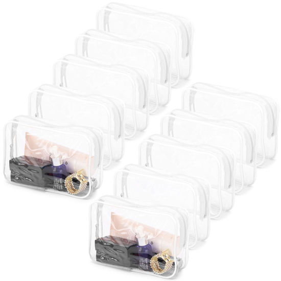 Picture of Tbestmax 10 Pcs Clear Cosmetic Bags Small Makeup Bags Portable Waterproof Travel Toiletry Bags Organizer White, 7.5"x 4.8"x 2.3"