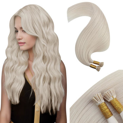 Picture of Moresoo Keratin Bond Hair Extensions I Tip Hair Extensions Blonde 24 Inch Straight I Tip Pre Bonded Hair Extensions 100% Remy Hair Colored #60A Platinum Blonde 40g/50s