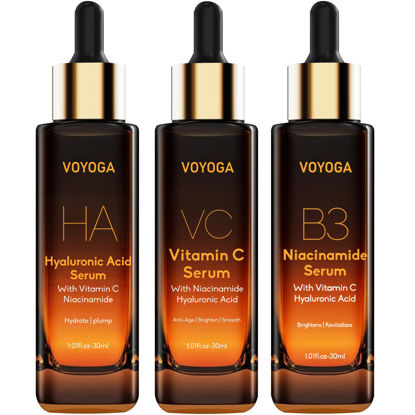 Picture of Hyaluronic Acid Face Serum,Vitamin C Facial Serum,Niacinamide Serum,Facial Skin Care Set Serum for Plumping,Anti-Aging/Wrinkle,Brightening,Ultra-Hydrating Hyluronic Acid Serum- Pack of 3,All Skin Type