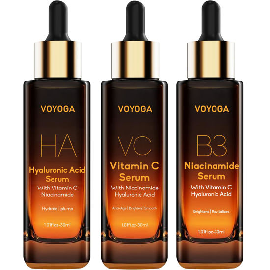Picture of Hyaluronic Acid Face Serum,Vitamin C Facial Serum,Niacinamide Serum,Facial Skin Care Set Serum for Plumping,Anti-Aging/Wrinkle,Brightening,Ultra-Hydrating Hyluronic Acid Serum- Pack of 3,All Skin Type