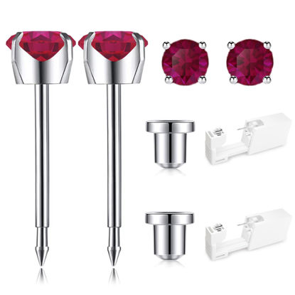Picture of SugarTang Ear Piercing Kit, Disposable Ear Piercing Gun Kit, 316L Surgical Stainless Steel 4mm Prong Set Cubic Zirconia Stud, At Home Self Ear Piercer Kit with Birthstone Earrings Stud (Garnet)