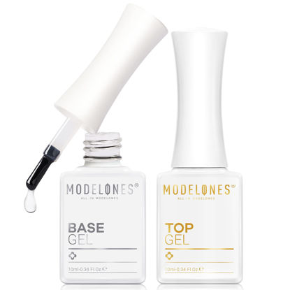 Picture of modelones No Wipe Gel Base and Top Coat Set, 2pcs Clear Shine Finish Long lasting Gel Top Coat Base Coat for Gel Nail Polish Soak Off U V/LED Top Coat Gel Nail Polish for Home DIY & Salon
