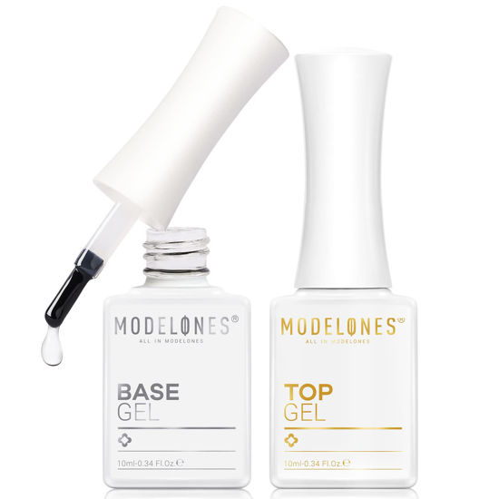 Picture of modelones No Wipe Gel Base and Top Coat Set, 2pcs Clear Shine Finish Long lasting Gel Top Coat Base Coat for Gel Nail Polish Soak Off U V/LED Top Coat Gel Nail Polish for Home DIY & Salon