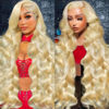 Picture of Ruaswey 30 Inch 613 13x6 Lace Front Wig Human Hair 200 Density Blonde Body Wave Lace Front Wigs Human Hair Blonde Wig Human Hair 613 HD Lace Frontal Wigs Human Hair Pre Plucked 613 Human Hair Wig