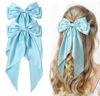 Picture of Furling Pompoms Oversized Hair Bows for Women,Large Satin Silky Hair Bow Clips Ribbon Long Tail French Barrette Hair Clamps Ponytail Hair Accessories Party Wedding (Sky Blue)
