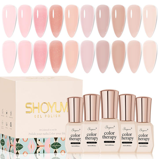 Picture of SHOYUM Jelly Pink Gel Nail Polish Set of 10 Colors Nude Gel Polish Kit UV LED Soak Off Nail Polish Gel Home DIY Manicure Nail Art Salon Varnish
