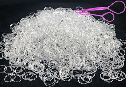 Picture of 2000 PCS Clear Elastic Mini Ponytail Rubbers Ties, Soft Non-Slip Small Hair Accessories for Girls, with 2 PCS Topsy Tail Tools