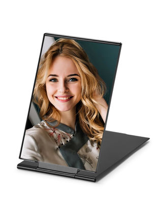Picture of MIRRORNOVA Portable Folding Mirror, Ultra-Slim Durable Makeup Tabletop Mirror for Travel with Aluminum Shell, Black, Mini Size, 4.7''