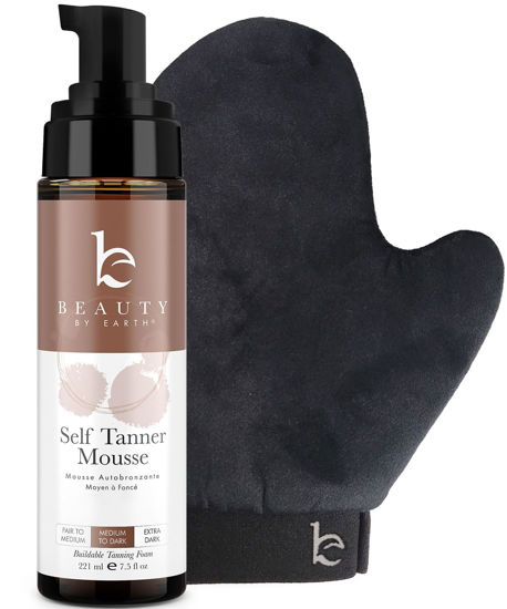 Picture of Self Tanner Tanning Mousse Kit - USA Made with Natural & Organic Ingredients, Self Tanner Mousse and Mitt, Tan Kit, Fake Tan Tanning Foam, Medium to Dark, Sunless Tanners Best Sellers