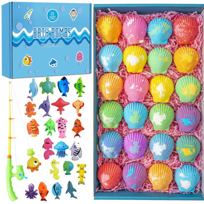 Picture of Bath Bombs for Kids with Surprise Fishing Games Inside for Girls Boys - 20 Shell Kids Bath Bombs Gift Set, Handmade Bubble Bath Fizzes Bomb for Chrildren Birthday Christmas and Party Favor