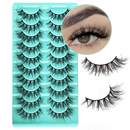 Picture of APCYUST Mink Lashes Wispy Eyelashes 10 Pair Natural Fake Lash Pack Fluffy Lashes False Short Strips Eyelash Reusable 3D Cat Eye Pestañas Cluster Set that Looks Like Extensions for Daily Makeup