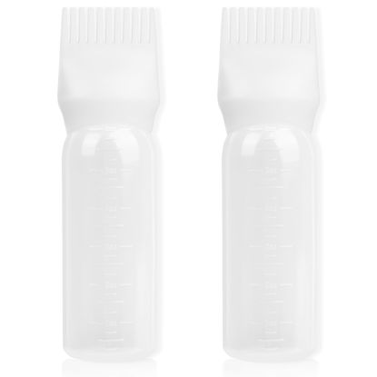 Picture of BLAAROOM Root Comb Applicator Bottle 6 Ounce, 2 Pack Hair Oil Applicator Bottle, Hair Dye Bottle Applicator Tools with Hair Oil Dispenser Root Comb Brush for Hair Oiling Applicator - white