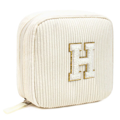 Picture of LETGO Cute Makeup Bag for Women - Monogram Personalized Initial Makeup Bags Cosmetic Pouch Make Up Case for Women Her Best Friend Friendship Sister Teacher, Birthday Gifts for Women(Letter H, Beige)