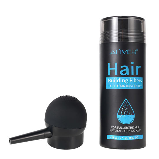 Picture of ALIVER Hair Fibers for Thinning Hair for Women & Men, Extra Spray Applicator, Black, 27.5 Gr Hair Powder Bald Spot Cover Up, Instantly Hair Filler, Undetected & Natural