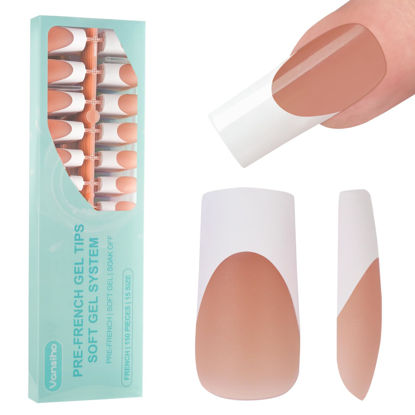 Picture of Vansiho French Gel Nail Tips, 150Pcs Long Square Brown Gel Nail Tips, French Tips Press on Nails, French Square 3 in 1 Pre-French Gel Tips, Fake Nails for Nail Art DIY 15 Sizes