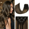 Picture of Aison Clip in Hair Extensions Real Human Hair 70G Natural Black to Chestnut Brown 100% Remy Human Hair Soft Silky Straight 7pcs 16clips One Pack 18 Inch