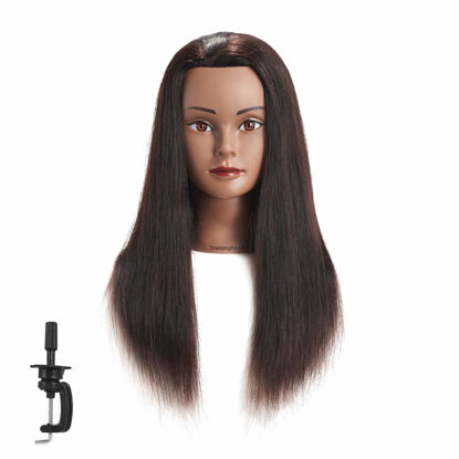 Picture of 20-22" 100% Human Hair Mannequin Head Training Head Cosmetology Manikin Head Doll Head with Free Clamp (Black)