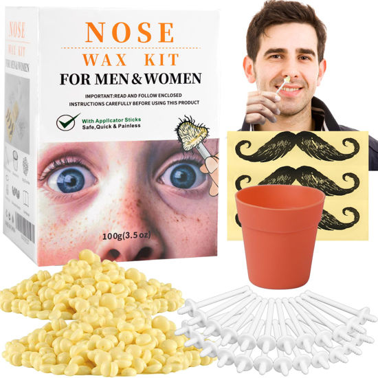 Picture of Nose Wax Hair Removal Kit by CoFashion | 100g Wax, 30 Applicators (15-30 Uses) | Painless, Quick & Easy for Men | 15 Mustache Guards, 1 Silicone Cup