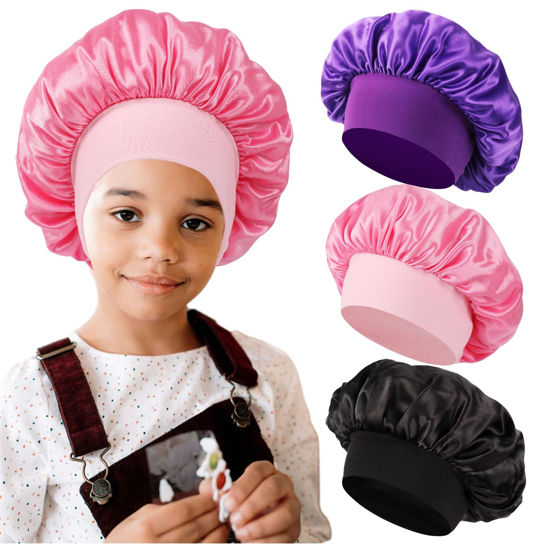 Picture of 3 PCS Kids Bonnets for Girls,Silk Bonnet for Sleeping Kids,Bonnet for Kids,Toddler Bonnet for Boys and Girls,Small