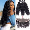 Picture of Amella Hair Deep Wave 3 Bundles with Frontal Ear to Ear Lace Frontal Closure with Bundles Brazilian Virgin Hair with Closure Human Hair Extensions (14 16 18+12inch)