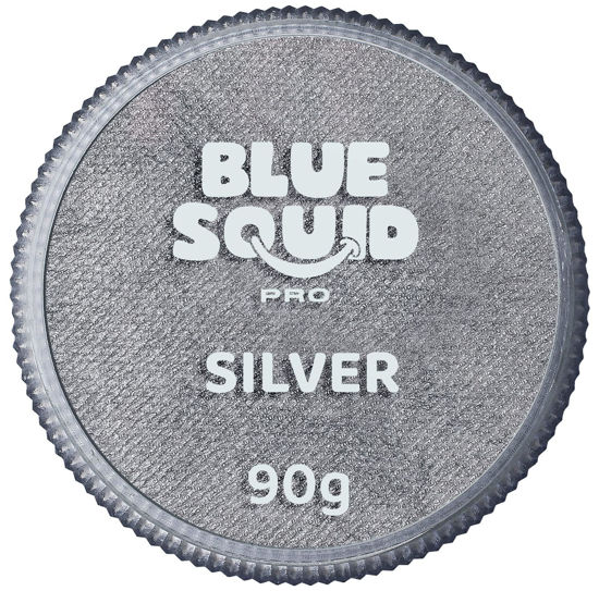 Picture of Blue Squid PRO Face Paint - Professional Water Based Single Cake Facepaint & Body Paints - SFX Makeup, Kids Adults Face Painting for Costume, Halloween, Cosplay - Metallic Silver 90g / 3oz