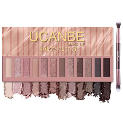 Picture of UCANBE 12 Color Eyeshadow Makeup Palette, Naked Nude Eye Shadow, Neutral Matte Shimmer Make Up Pallet with Double-ended Brush Set Kit, Highly Pigmented Long Lasting Waterproof