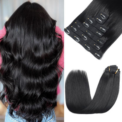 Picture of Rimoss Clip in Hair Extensions Real Human Hair, Premium 7pcs Jet Black Human Hair Clip in Extensions Double Weft, Soft Hair Extensions Clip ins Real Human Hair Straight for Women (#1 14 Inch)