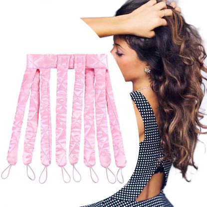 Picture of JYHi Heatless Hair Curler Rod Headband Skin No Heat Hair Curls for Long Hair with Removable Adjustable Straps Sleep In Over Night Heatless Curling Hair Roller for Women Girls Pink
