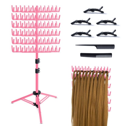 Picture of Eastdone Braiding Hair Rack Standing Hair Extension Holder Hanger, 144 Pegs Hair Divider Rack for Braiding Hair Separator Stand Display Stand (red)