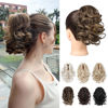 Picture of REECHO Ponytail Extension, 9" Claw Clip in Short Curly Wavy Pony Hair Extension Jaw Clip on Pony Tail HP001 Hairpiece for Women - Chocolate Brown with Highlights