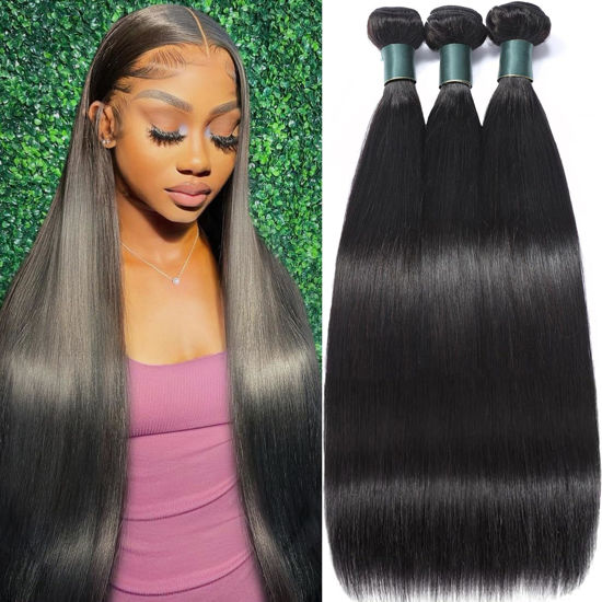 Picture of Great Grace Brazilian Straight Bundles Human Hair 20 22 24 Inch 12A 100% Unprocessed Virgin Human Hair Weave 3 Bundles Deals Natural Black Color (Natural Balck 3 Bundles, 20 22 24)