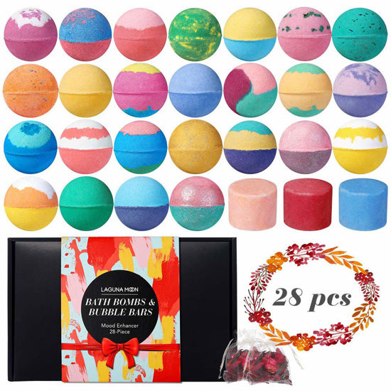 Picture of Bath Bombs - 25 Extra Large Pcs + 3 Bubble Bars & Dried Flowers - Bubble Bath Shower Salts for Women, Men & Kids - Relaxing Bathbombs Gift Set Bath Essentials Shower Steamers