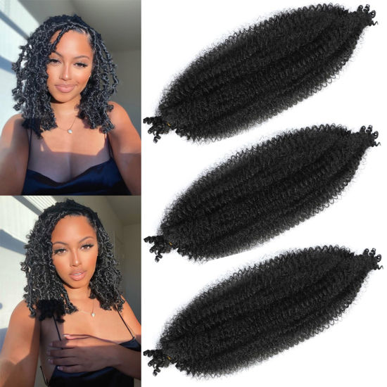 Picture of 18 Inch Pre-Separated Springy Afro Twist Hair 3 Packs Black Pre-Fluffy Natural Curls are Perfect for Marley Crochet Hair Suitable for Black Women (1B#, 18 Inch (Pack of 3))