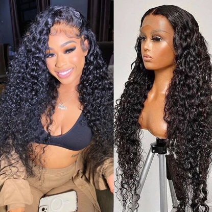 Picture of SNJON 13x6 Lace Front Wig, 180% Density Water Wave, Full and Thick, 100% Unprocessed Brazilian Virgin Human Hair, Soft and Natural, Healthy and Vibrant, Comfortable Against Skin