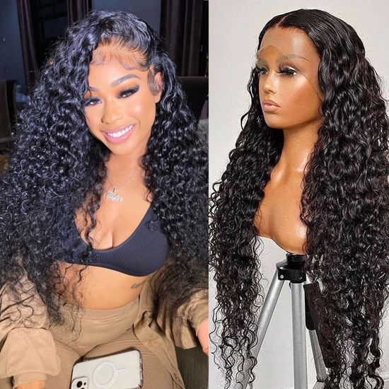 Picture of SNJON 13x6 Lace Front Wig, 180% Density Water Wave, Full and Thick, 100% Unprocessed Brazilian Virgin Human Hair, Soft and Natural, Healthy and Vibrant, Comfortable Against Skin