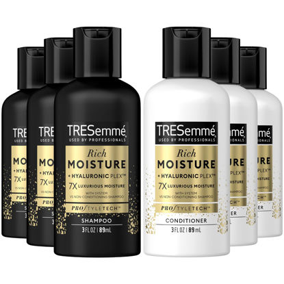 Picture of TRESemme Shampoo & Conditioner, Sulfate-Free, Travel Size - Moisture Rich Hair Treatment for Dry, Damaged Hair, Mini Shampoo & Conditioner Sets x 3 for Hair Repair, Scented, 3 Oz Ea (6 Piece Set)