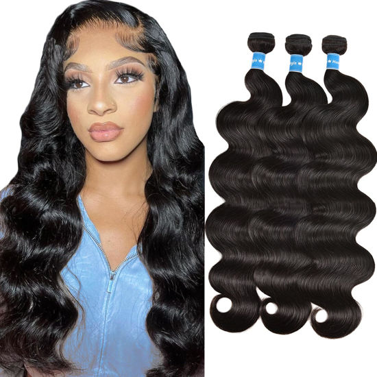Picture of Body Wave Bundles Human Hair Brazilian Hair 3 Bundles Human Hair for Black Women 22 24 26 Inch 10A Grade 100% Unprocessed Body Wave Human Hair Bundles Hair Extensions Natural Color