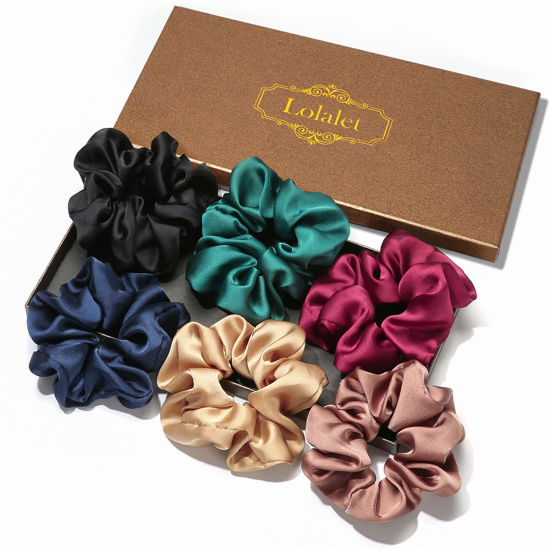 Picture of Lolalet Scrunchies for Women, Satin Hair Scrunchies Softer Than Silk Hair Ties Valentine's Day Gifts, Big Scrunchy Ponytail Holder -6 Pack, Style D